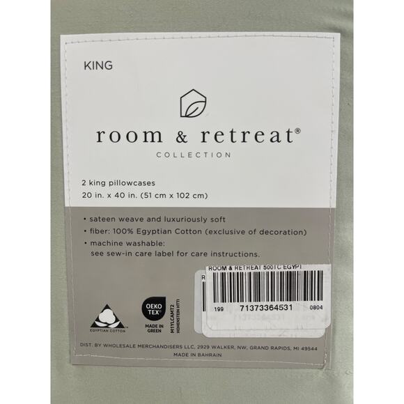 Room & Retreat NWT Egyptian Cotton Pillowcase Pair King Embroidered Pistachio - Picture 3 of 5